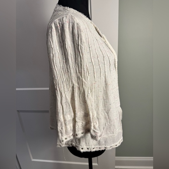 Tularosa REVOLVE Ivory confetti Bell Sleeve Babydoll Blouse Boho Top Pleated - Picture 5 of 10